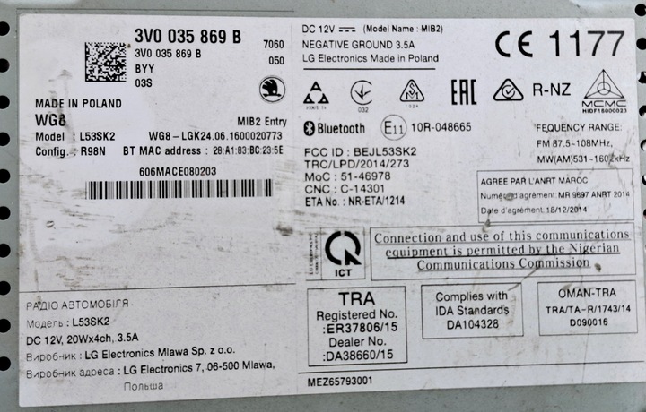 фото №9, Skoda superb mk3 радио дисплей навигация медиа mib2 entry 3v0035869b