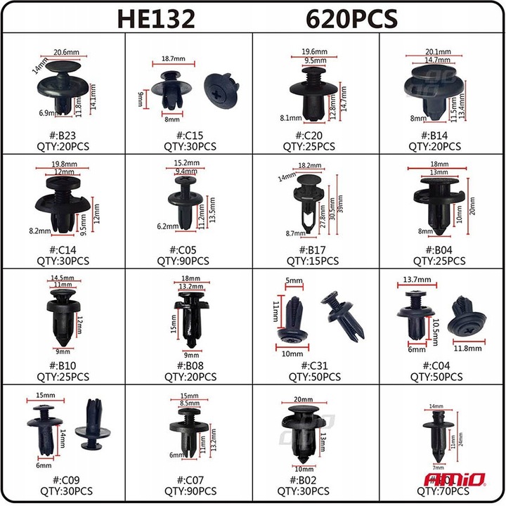 фото №9, Застібки кліпси кліпси rozporowe автомобільні do оббивка 620 szt міцний набір