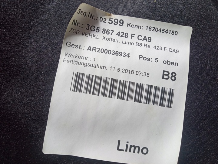 фото №5, Vw passat b8 sedan боковина обивка багажника правая 3g5867428f