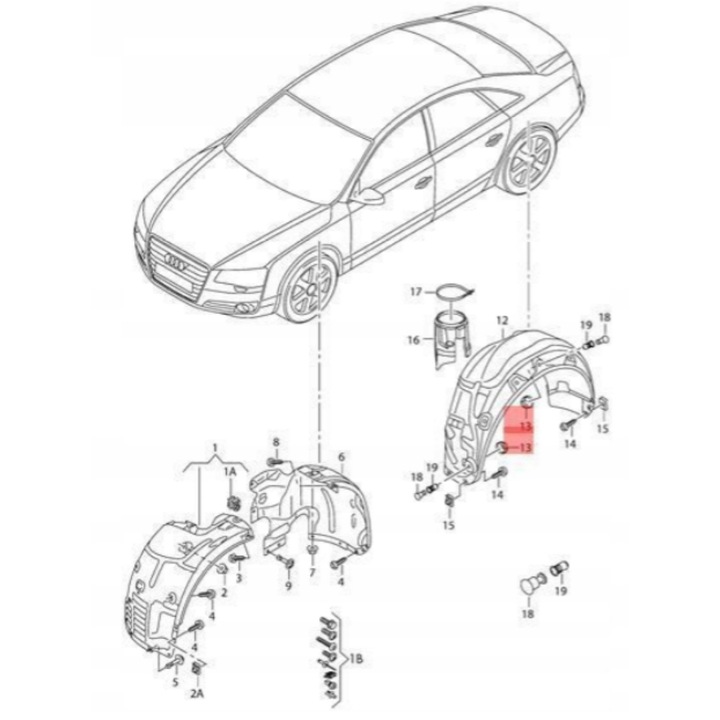 фото №4, Audi a8 s8 клипсы зажимы кронштейны подкрылки заднего 4h0825429a