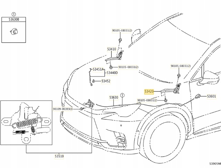 фото №1, Оригинальный номер lexus петля капота левый lexus lbx 5342052600