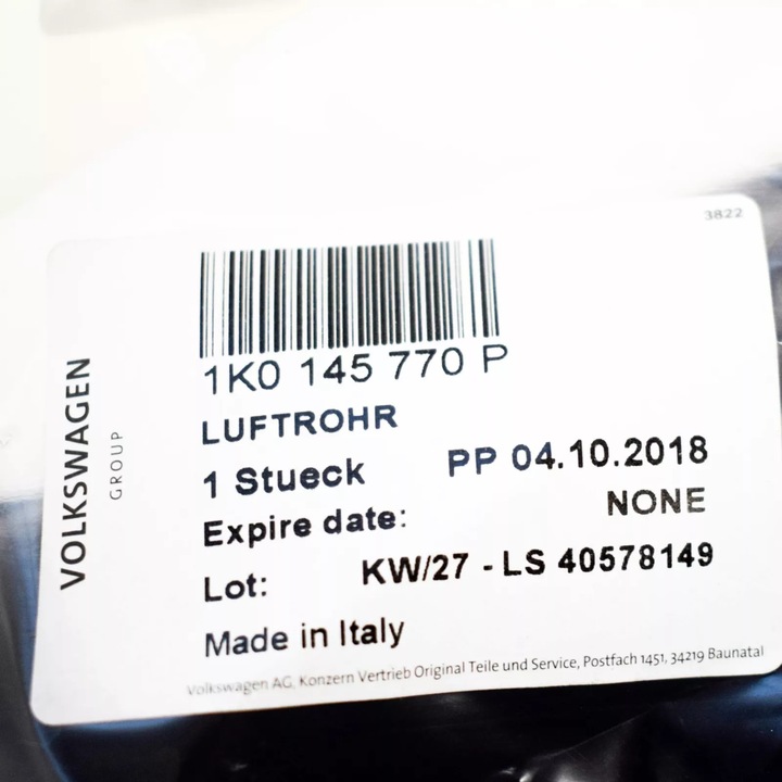 фото №10, Audi a1 8x шланг трубы odprowadzenia воздуха 1k0145770p oem