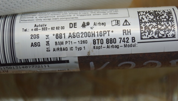 фото №6, Шторка подушка безопасности правая audi a5 8t рестайлинг купе 8t0880742b