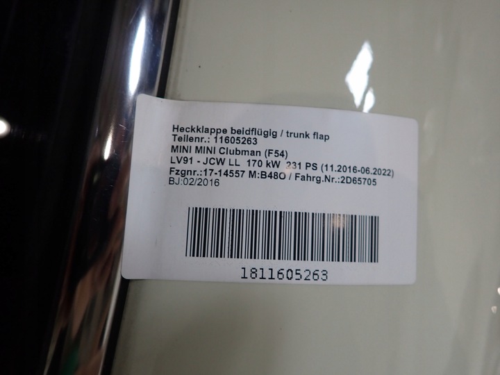 фото №7, Mini cooper f54 clubman 15- крышка багажника