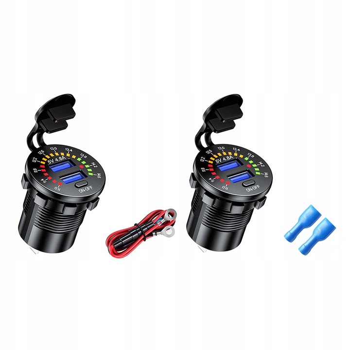 фото №10, Зарядний пристрій вольтметр вимірювач панель гніздо автомобільна 2x usb 4,8a вимикач