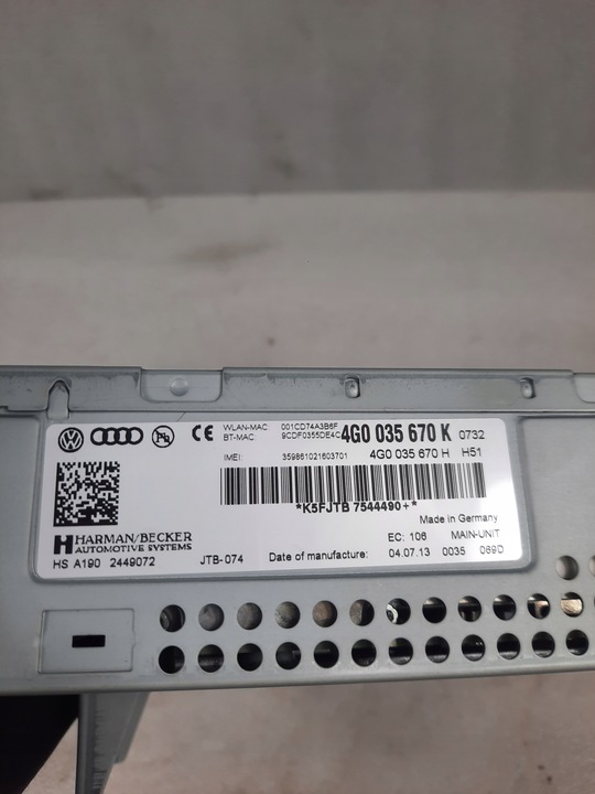 фото №7, Audi a6 a7 c7 радио считыватель mmi sd 3g 4g0035670k