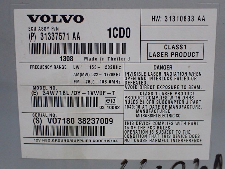 фото №13, Радіо cd дисплей європа оригінал 31350695 31337571 volvo v40 ii 13r