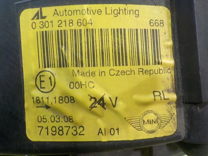 фото №6, Mini cooper one s i 1.6 b 08r cabrio 2d правая фара перед 0301218604