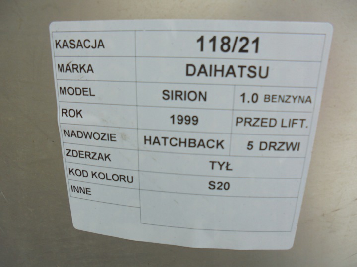 фото №5, Бампер заднее daihatsu sirion lak. s20