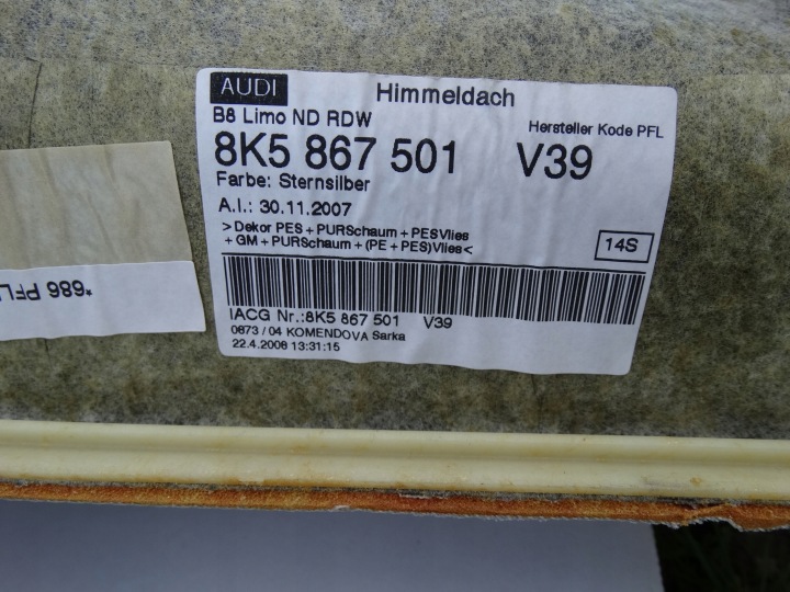 фото №10, Audi a4 b8 sedan 08-16 потолок потолок sternsilber оригинал aso