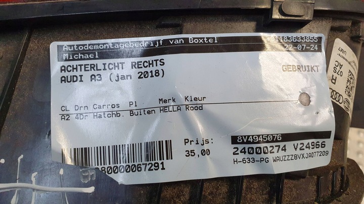 фото №10, Лампа зад права w кришка багажника audi a3 8v рестайлінг sportback 8v4945076 16-