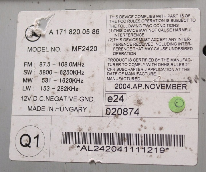 фото №16, Радіо cd mercedes slk w171 r171 mf2420 a1718200586