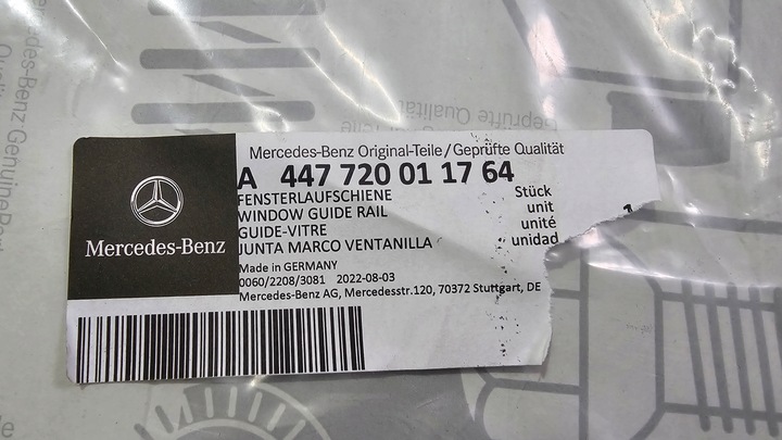 фото №11, Прокладка стёкла дверь правые перед mercedes w447 vito v класс a4477200117