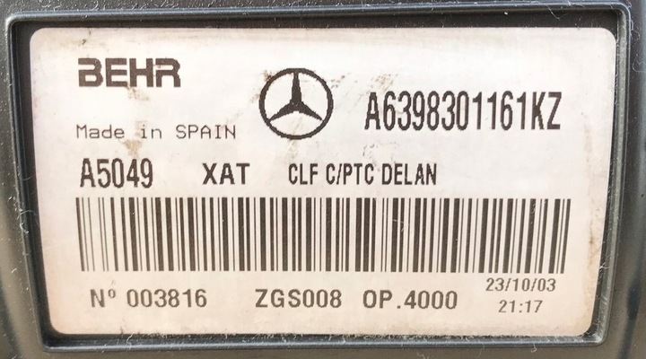 фото №6, Обігрівач mercedes vito w639 v639 a6398301161 європа