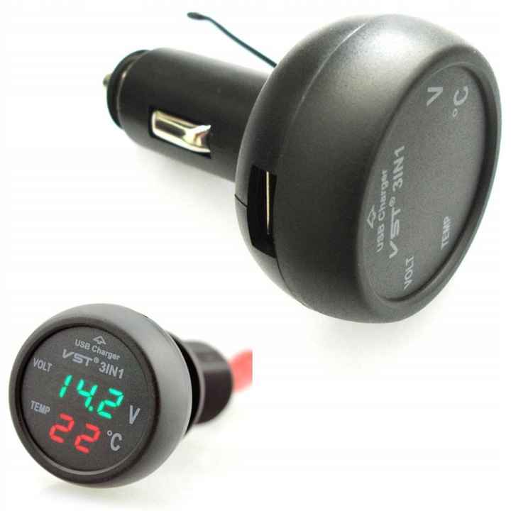 фото №8, Гнездо зарядным устройством автомобильной 12-24v з порт usb / вольтметр / термометр do автомобиля t
