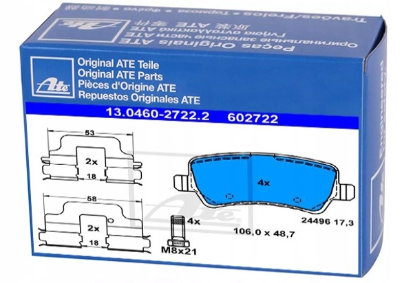 фото №1, Ate 13.0460-2722.2 набор тормозные колодки тормозных, тормоза дисковые