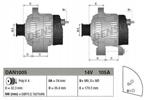 фото №1, Denso генератор 14v 105a alfa romeo mito fiat 5
