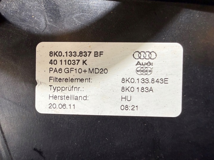 фото №11, Audi a4 b8 2.0 tdi корпус фильтра воздуха 8k0133837bf 8k0133835bh