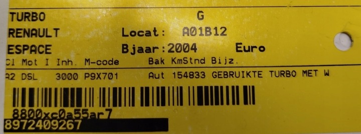 фото №9, Турбонагнітач renault espace 8972409267 714306-6 7701474093 garrett 3.0