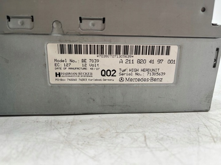 фото №5, Mercedes-benz e w211 2007 панель / радиопроигрыватель cd/dvd/gps