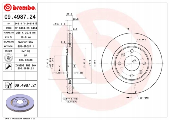фото №2, Диски i тормозные колодки перед brembo citroen berlingo 1.9