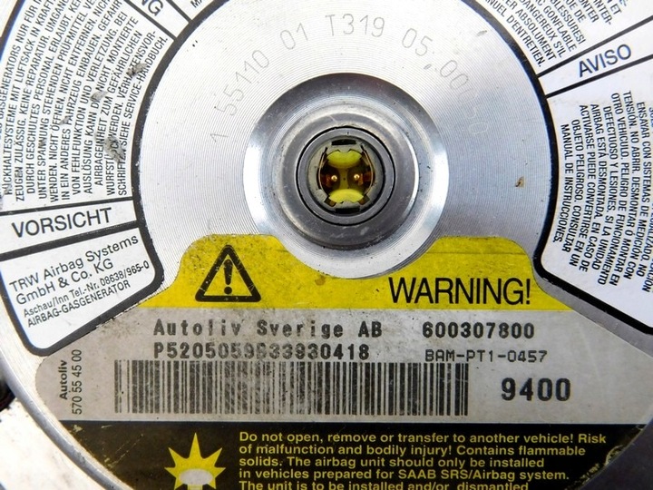 фото №8, R/20 saab 9-5 95 подушка air bag водителя 9400 /2