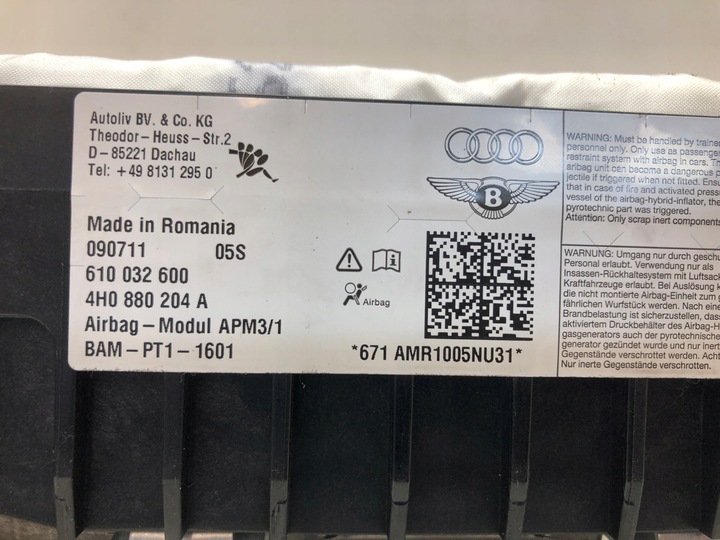 фото №3, Подушка подушка безпеки пасажира a8 d4 4h0880204a