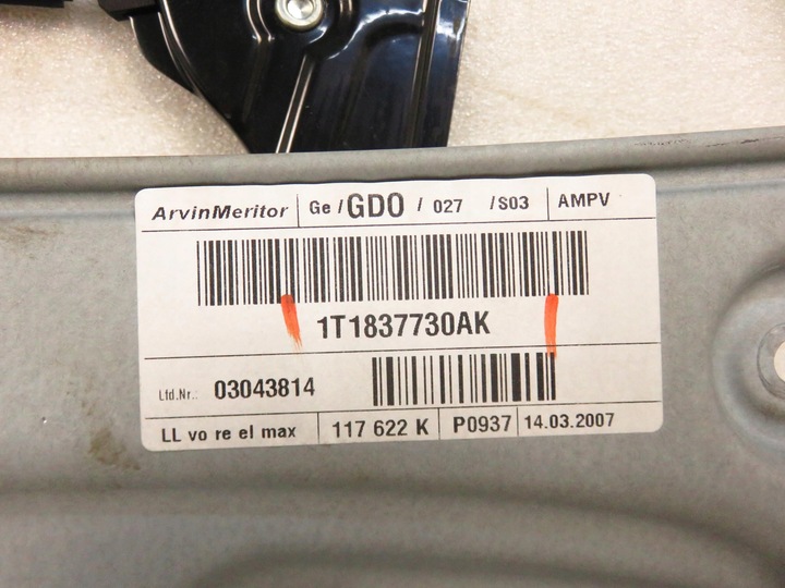 фото №8, Подъемник стекла правый переднее vw touran i 1t1837730ak 1k0959792k
