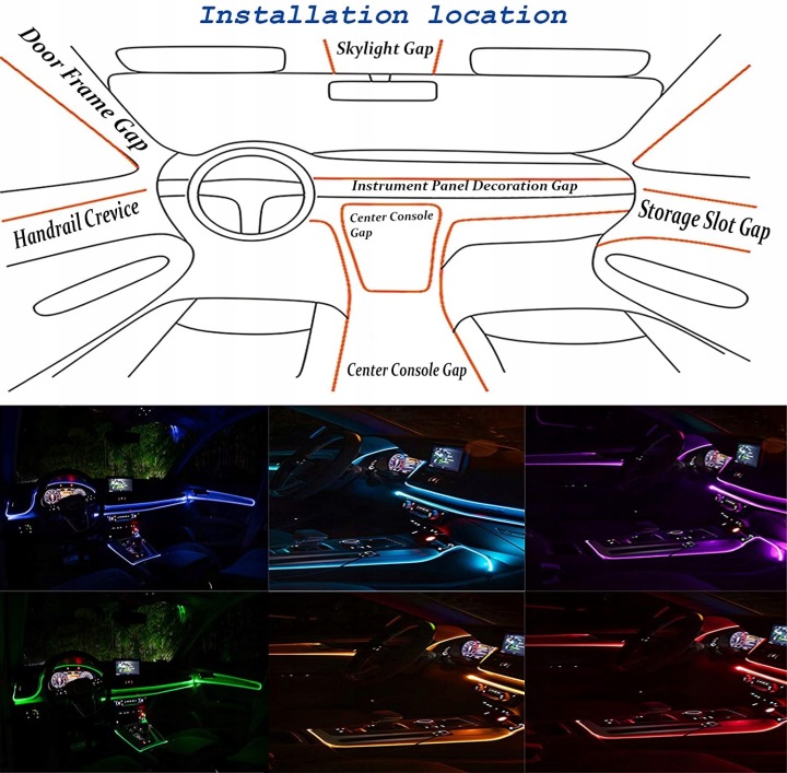 фото №10, 6x оптоволокно el wire led rgb фоновый авто лампочка pilot app 8m комплект