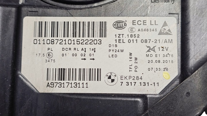 фото №16, Лампа левая перед фара bi-xenon bmw 5 f10 f11 рестайлинг 7317131 7317131-11