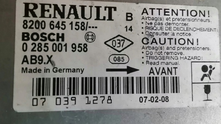 фото №2, Датчик air bag подушка безопасности renault clio iii 8200645158