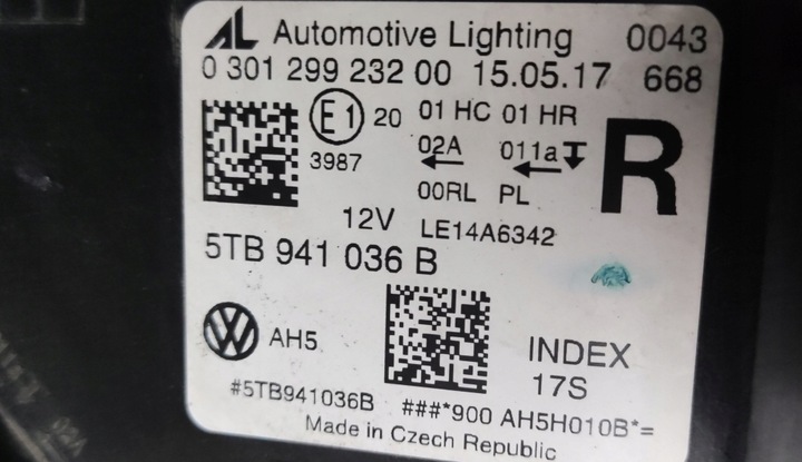 фото №8, Vw touran ii фара правые перед лампа правая