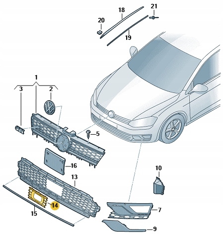 фото №4, Защита рамка решётка радара перед vw golf vii 2014-2017 оригинал