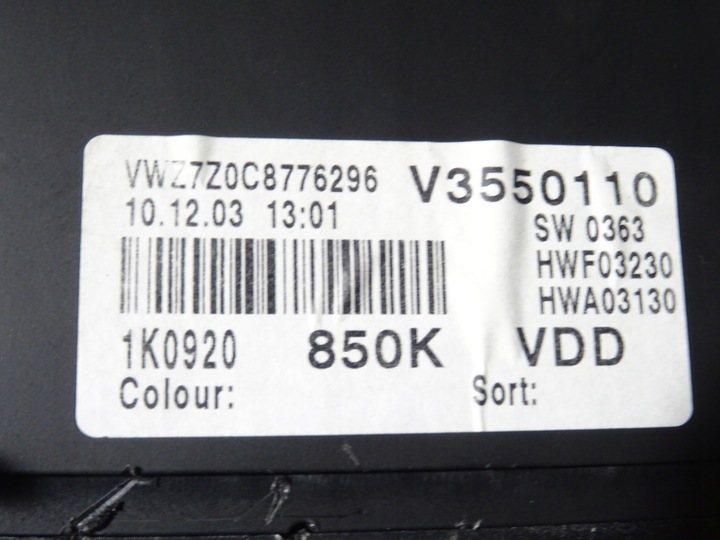 фото №9, Комп'ютер спідометр  набір vw golf v 5 1k0 1.6 fsi bag 190509 km 03c906056ba