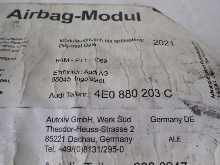 фото №8, Подушка подушка безпеки пасажира audi a8 s8 d3 5.2 fsi 4e0880203c