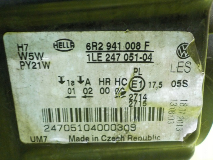 фото №8, Polo v 6r 1.4 b 13r 5d фара правая перед 6r2941008f 1le247051-04