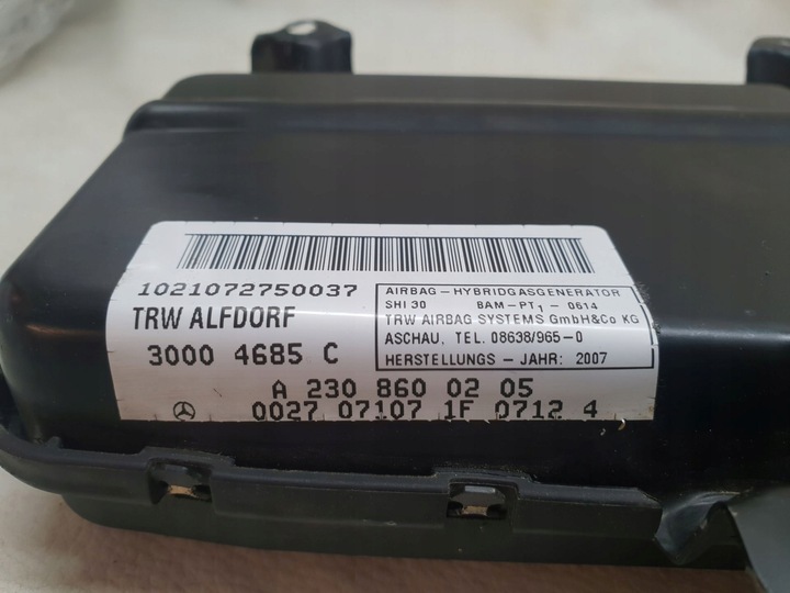 фото №7, Mercedes sl w230 01-08 подушка air bag w двері правий перед