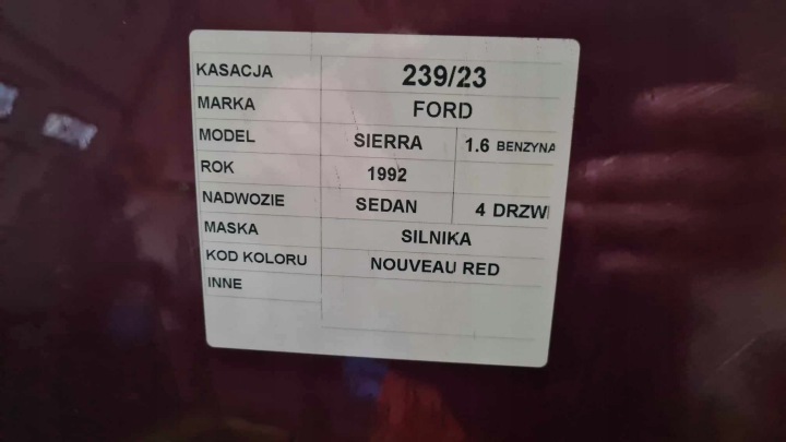 фото №6, Ford sierra 1992r капот двигателя цвет nouveau red состояние супер