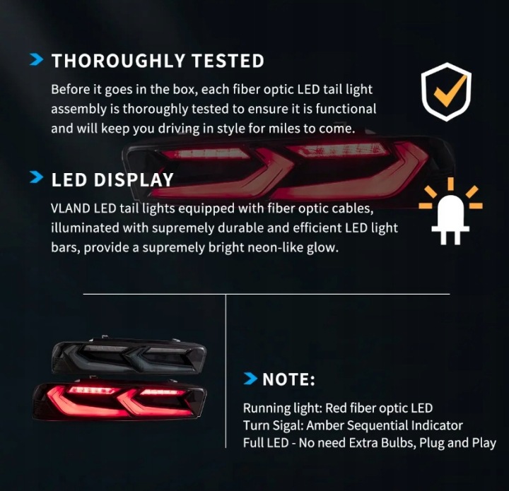 фото №11, Chevrolet camaro 2016- фара лампи зад led kpl vland затемнений +задній 6pin