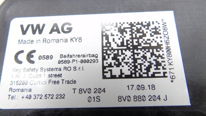 фото №5, Подушка подушка безпеки пасажира skoda octavia iii 8v0880204j спрацьована