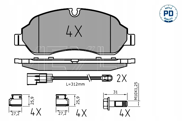 MEYLE КОЛОДКИ ГАЛЬМІВНІ ПЕРЕД FORD TRANSIT V363 2.0D 2.0DH 2.2D 08.13-