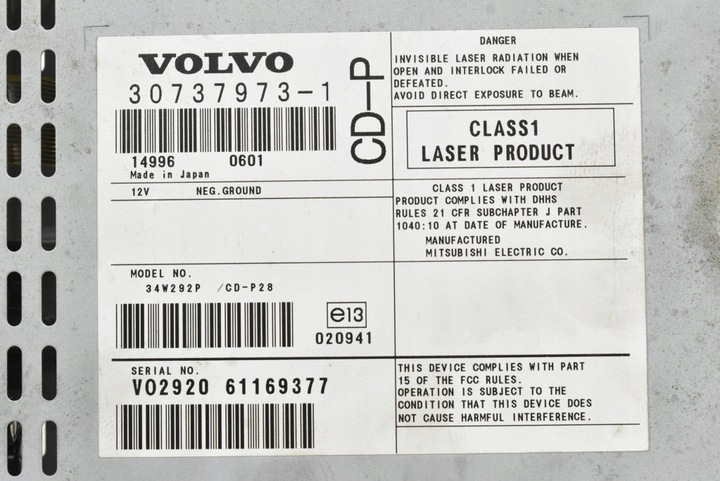 фото №6, Зчитувач дисків cd 30737973-1 volvo xc90 1 i 02-06