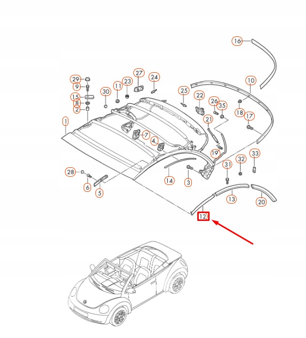 фото №9, New vw beetle convertible 1y top frame передній правий ущільнювач 1y0871358a