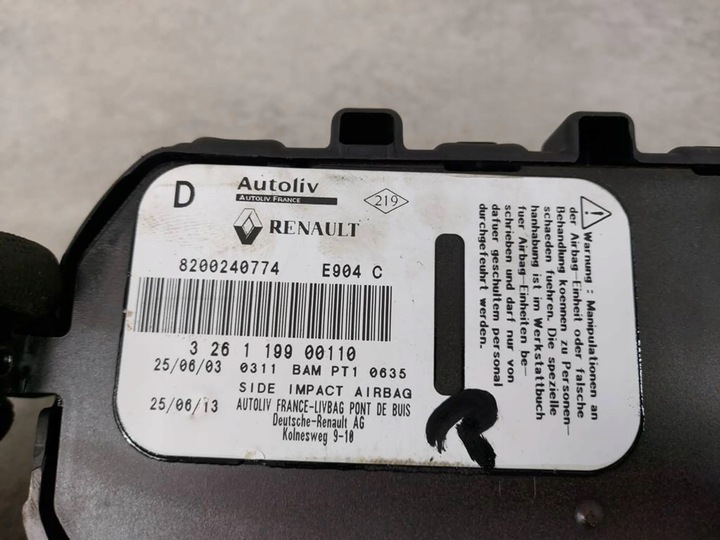фото №5, Подушка подушка безопасности сиденья правая renault espace iv