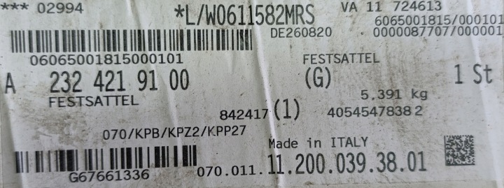 фото №12, Mercedes sl 232 r232 w232 amg суппорт тормозной керамический передний 20b390031a