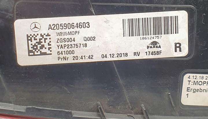 фото №7, Лампа правая задняя зад mercedes w205 a2059064603 eu
