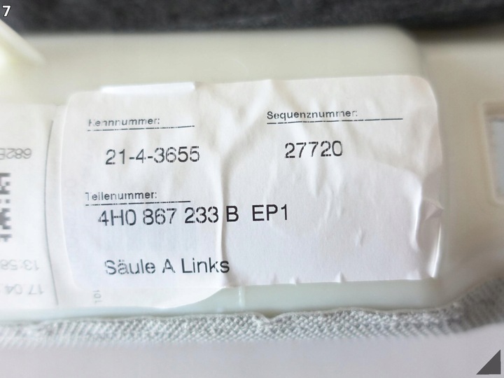 фото №8, Audi a8 s8 4h0 d4 рестайлинг 09-17 защита обшивка левого стойка a 4h0867233b ep1