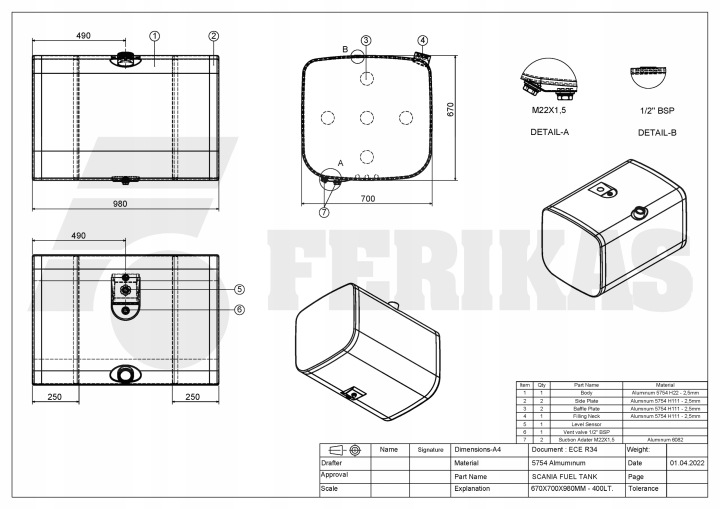 фото №8, Новый aluminiowy бак топлива scania 400l 1544778, 1878319