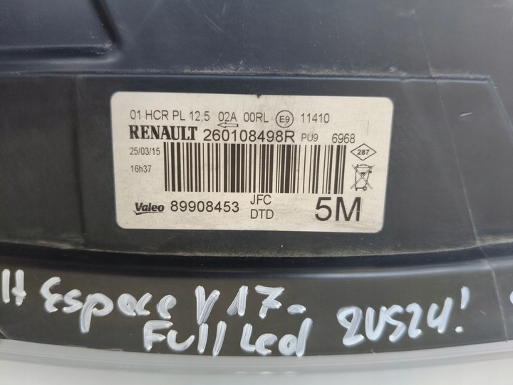 фото №11, Лампа правая фара renault espace v 17- полный led