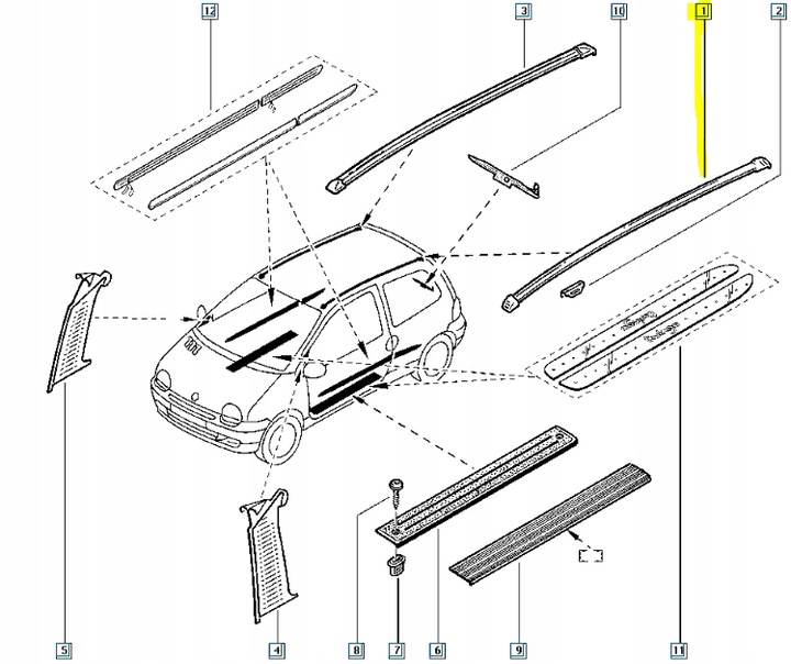 фото №6, Планка крышная renault twingo i оригинальный номер 7700816846